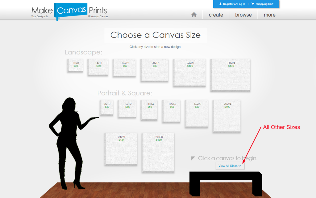 canvas photo print sizes